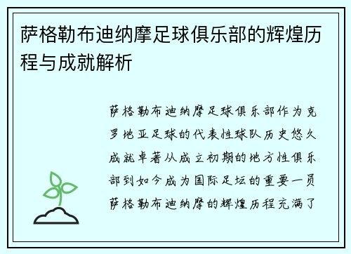 萨格勒布迪纳摩足球俱乐部的辉煌历程与成就解析